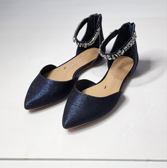 Copper Keys Women's Ankle Strap Rhinestone Point Toe Glitter Navy Flats Size 6 - Picture 3 of 8